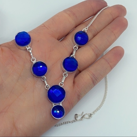 Sterling Silver Blue Faceted Gem Necklace – Artisan Made, 18” Statement - Picture 17 of 17
